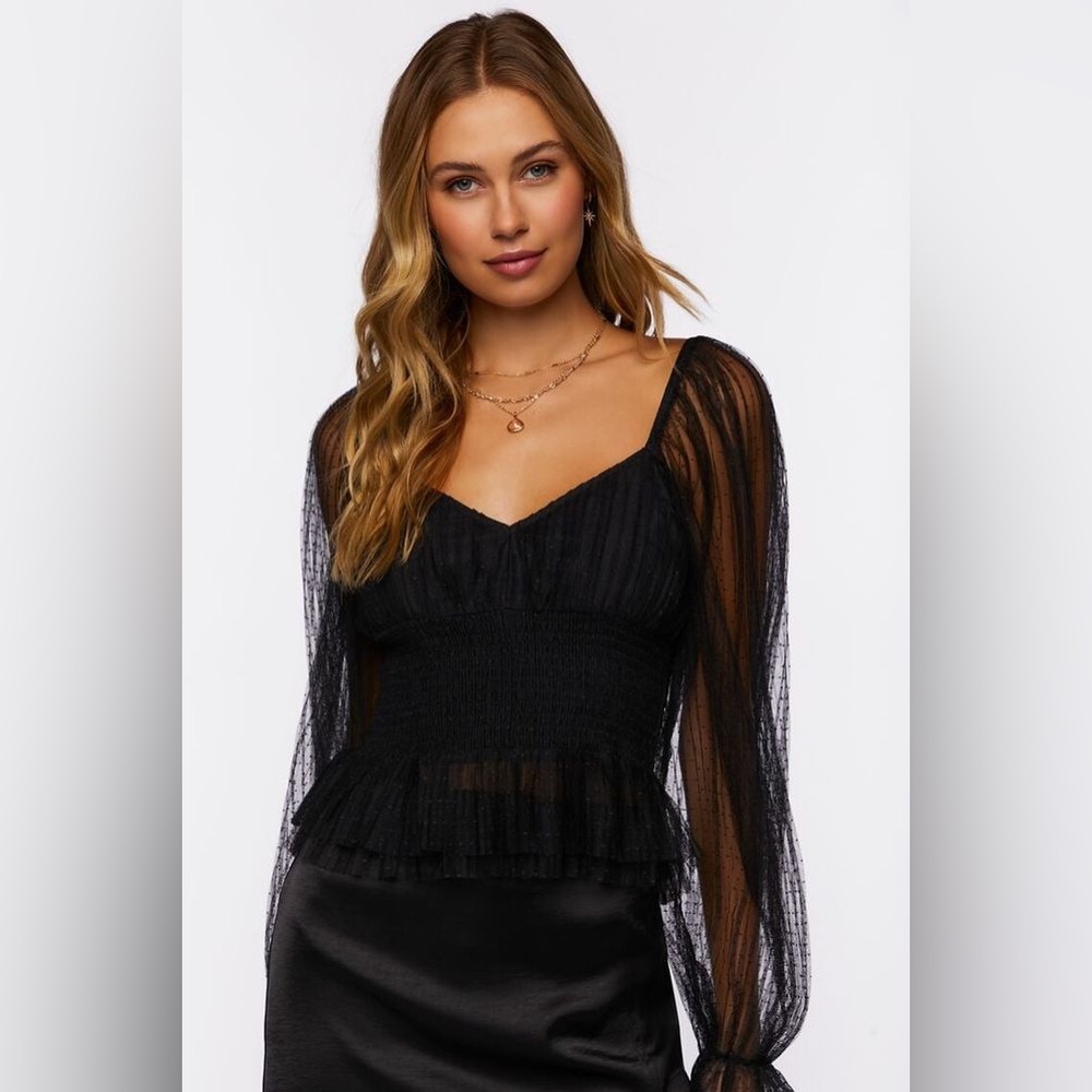 Mesh Clip Dot Long-Sleeve Top